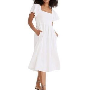 Madewell Flutter Sleeve Smocked Linen MIDI Dress Size XLP